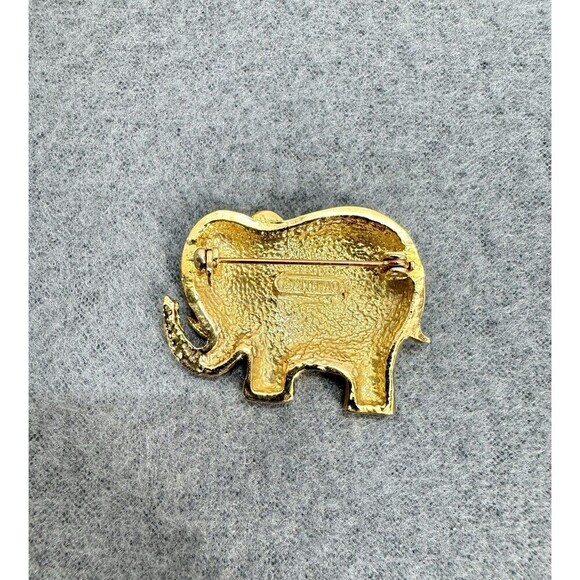Vintage AD Enamel Rhinestones Elephant Pin Brooch Statement Gold Tone 2004 - Picture 5 of 6